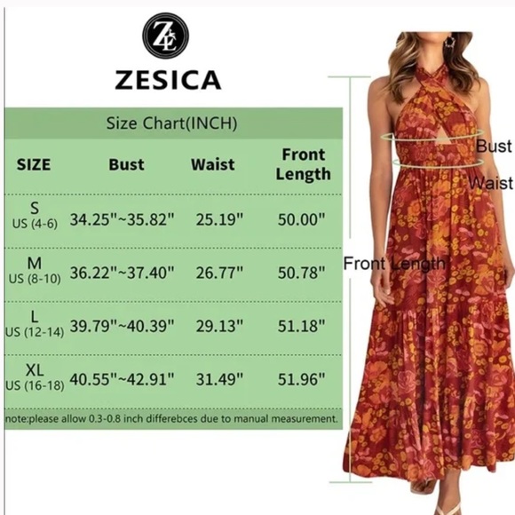 ZESICA Crossover Halter Neck Sleeveless Cut Out Backless Orangerust Floral Maxi - Picture 9 of 9
